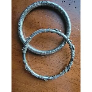 Lot Of 2 Metal Silver Pewter? Bangles With Designs
